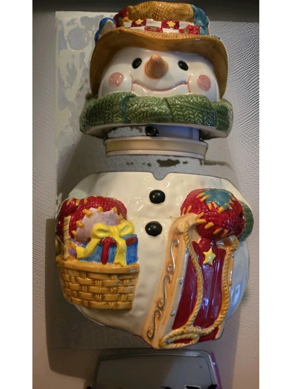 Ceramic Mr Christmas Animated Talking Musical Snowman Cookie Jar UNTESTED NIB